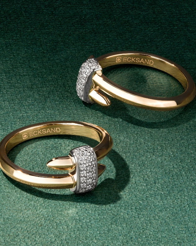 Canadian-made diamond wrap rings from ecksand's duel collection in 18K yellow gold.