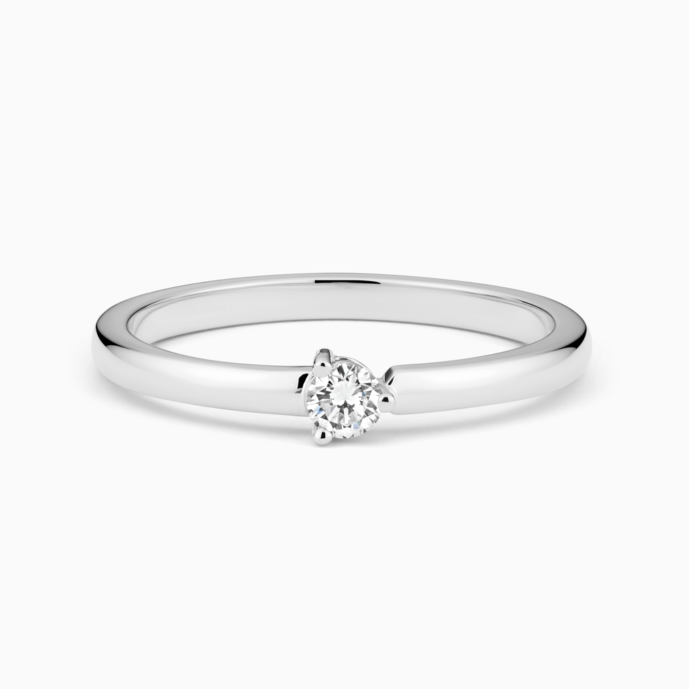 The Ecksand Three-Prong Diamond Ring shown with Lab-grown 0.10 ct, VS2+/ F+ in 18k White Gold