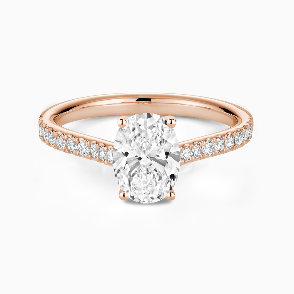 The Ecksand Four-Prong Engagement Ring with Diamond Pavé shown with Oval in 14k Rose Gold