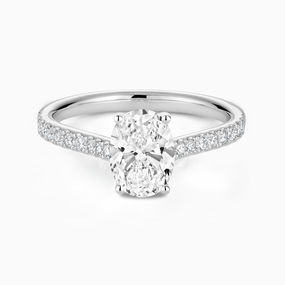 The Ecksand Four-Prong Engagement Ring with Diamond Pavé shown with Oval in 14k White Gold