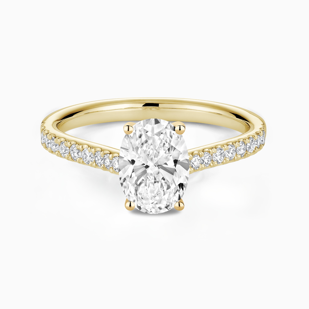 The Ecksand Four-Prong Engagement Ring with Diamond Pavé shown with Oval in 14k Yellow Gold