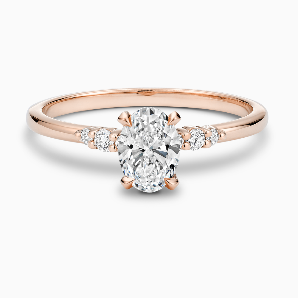 Ecksand's Engagement Ring with Eagle Prongs and Side Diamonds in 14k Rose Gold, Oval