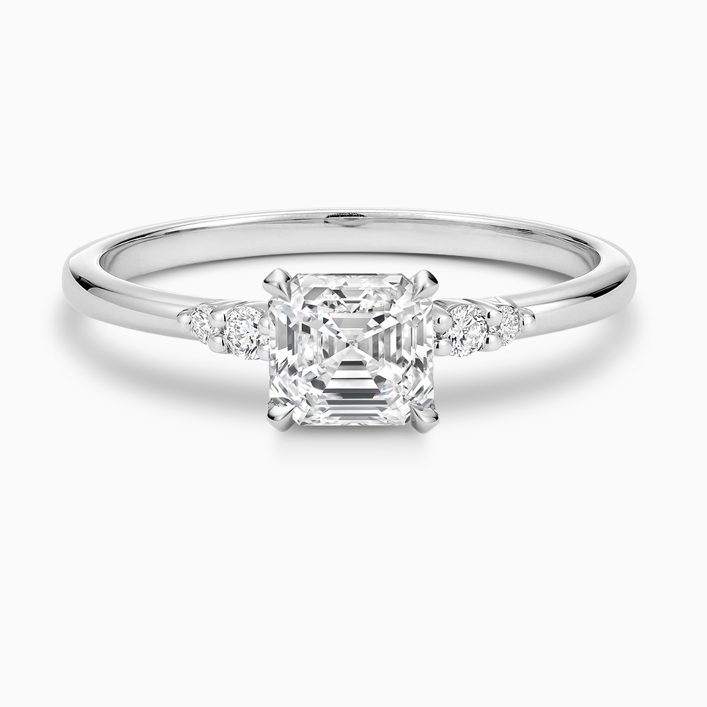 Ecksand's Engagement Ring with Eagle Prongs and Side Diamonds in Platinum, Asscher