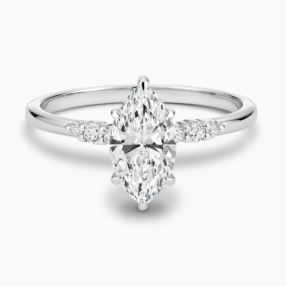 The Ecksand Engagement Ring with Eagle Prongs and Side Diamonds shown with Marquise in 14k White Gold