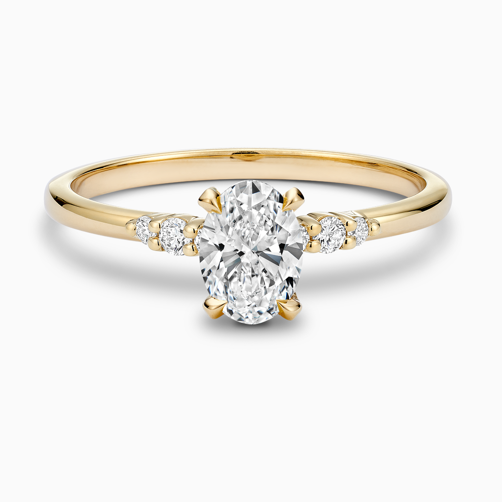 Ecksand's Engagement Ring with Eagle Prongs and Side Diamonds in 18k Yellow Gold, Oval