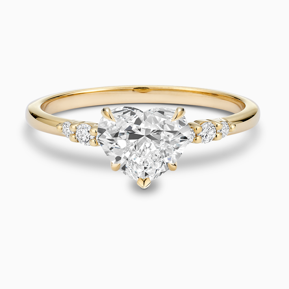 The Ecksand Engagement Ring with Eagle Prongs and Side Diamonds shown with Heart in 14k Yellow Gold