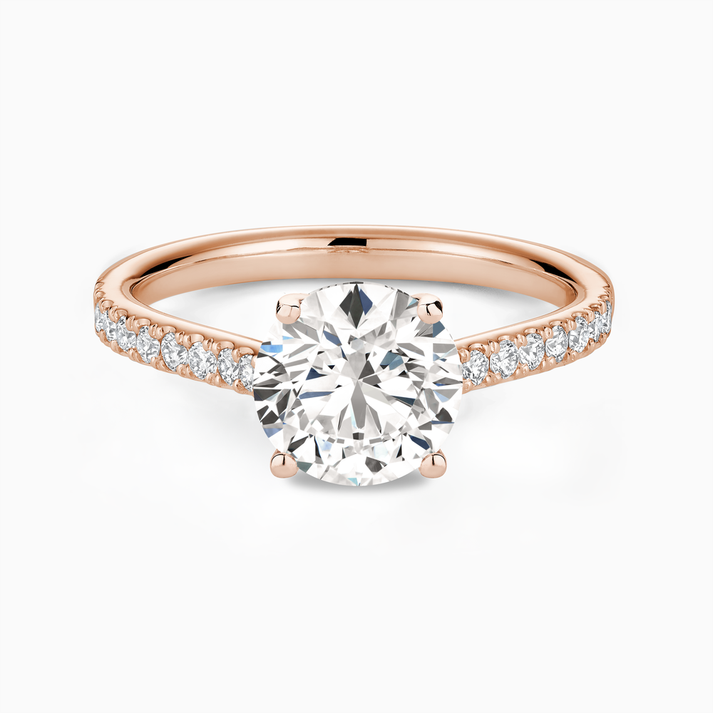 The Ecksand Four-Prong Engagement Ring with Diamond Pavé shown with Round in 14k Rose Gold