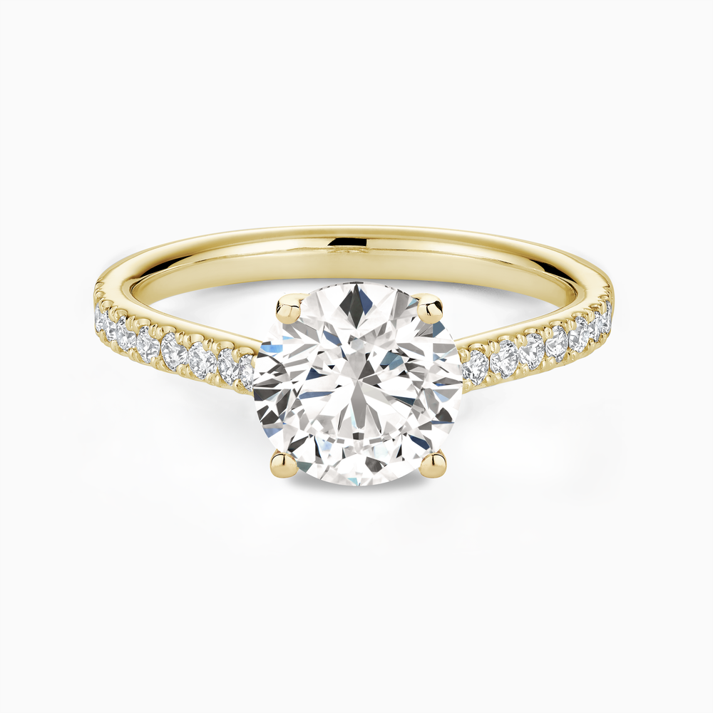 The Ecksand Four-Prong Engagement Ring with Diamond Pavé shown with Round in 14k Yellow Gold