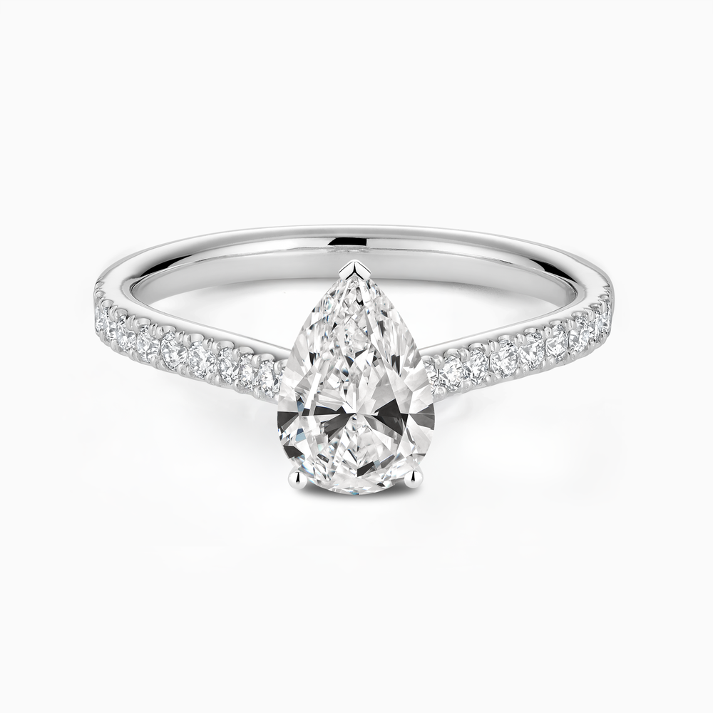 The Ecksand Four-Prong Engagement Ring with Diamond Pavé shown with Pear in 14k White Gold