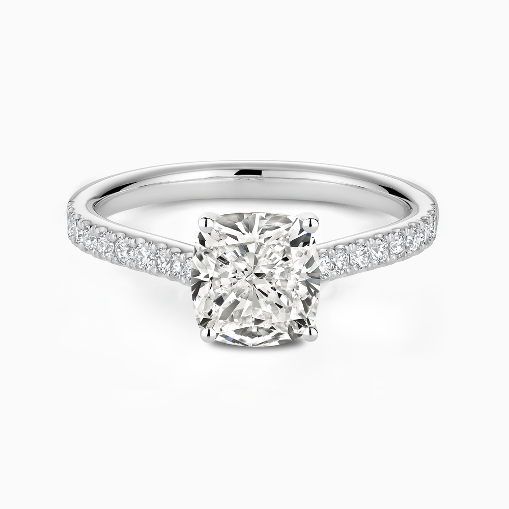 The Ecksand Four-Prong Engagement Ring with Diamond Pavé shown with Cushion in 14k White Gold