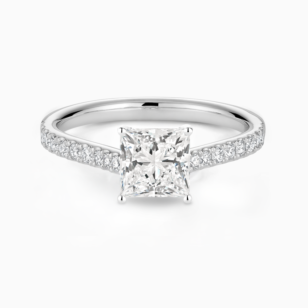 The Ecksand Four-Prong Engagement Ring with Diamond Pavé shown with Princess in 14k White Gold