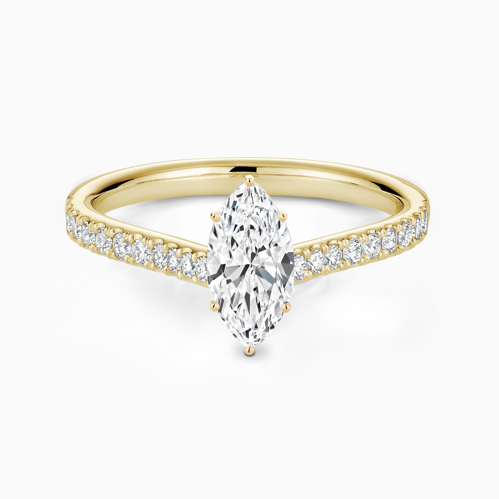 The Ecksand Four-Prong Engagement Ring with Diamond Pavé shown with Marquise in 14k Yellow Gold