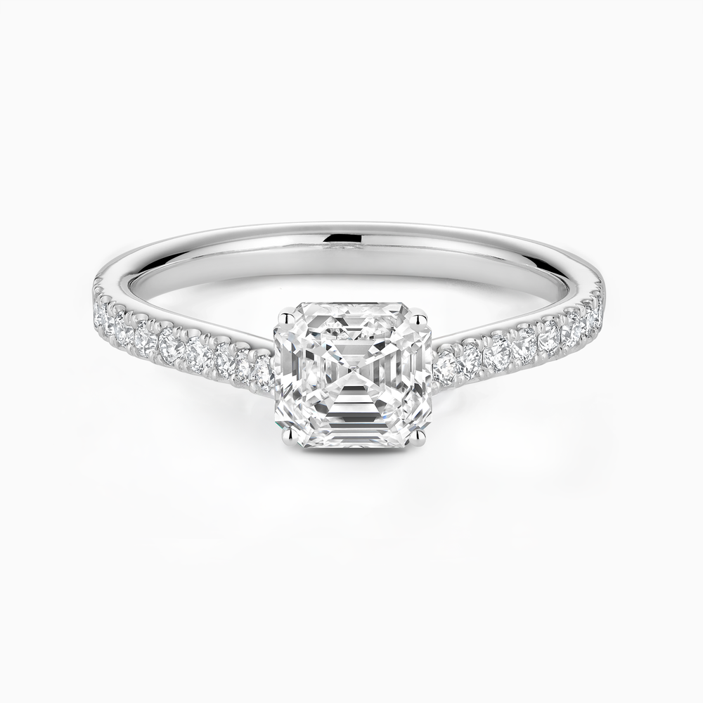 The Ecksand Four-Prong Engagement Ring with Diamond Pavé shown with Asscher in 14k White Gold