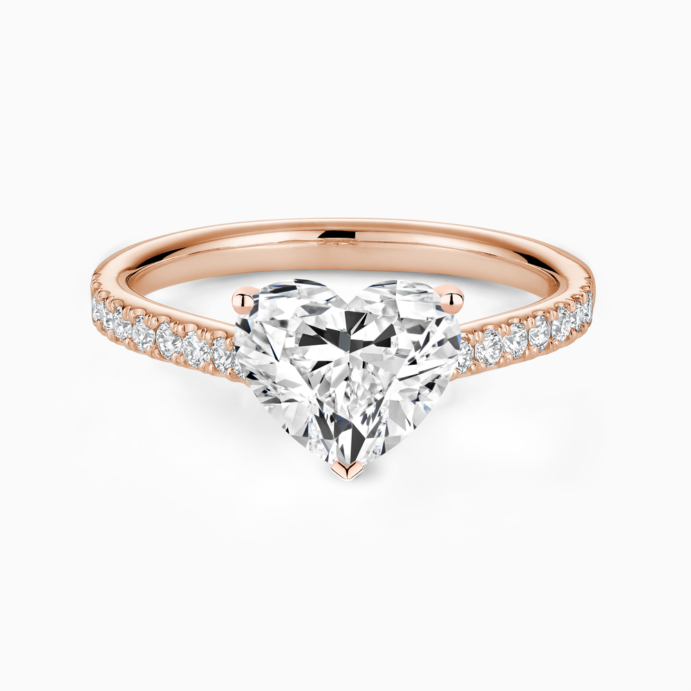 The Ecksand Four-Prong Engagement Ring with Diamond Pavé shown with Heart in 14k Rose Gold