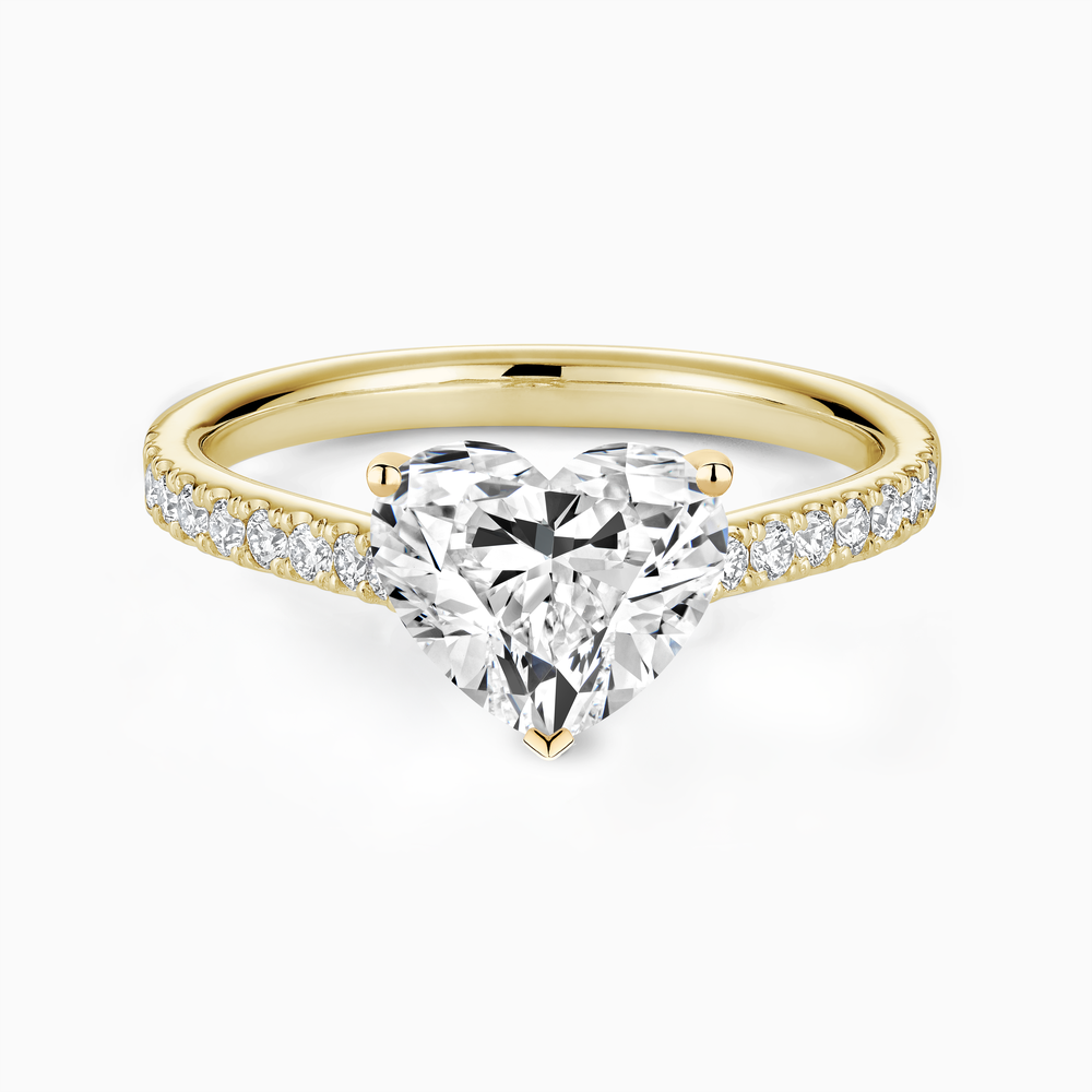 The Ecksand Four-Prong Engagement Ring with Diamond Pavé shown with Heart in 14k Yellow Gold