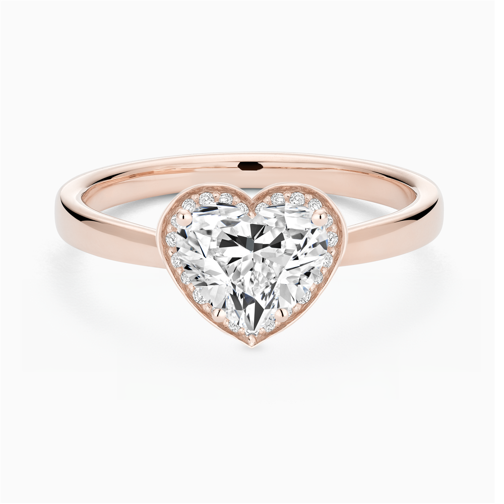 The Ecksand Love-Knot Diamond Halo Engagement Ring shown with Heart in 14k Rose Gold