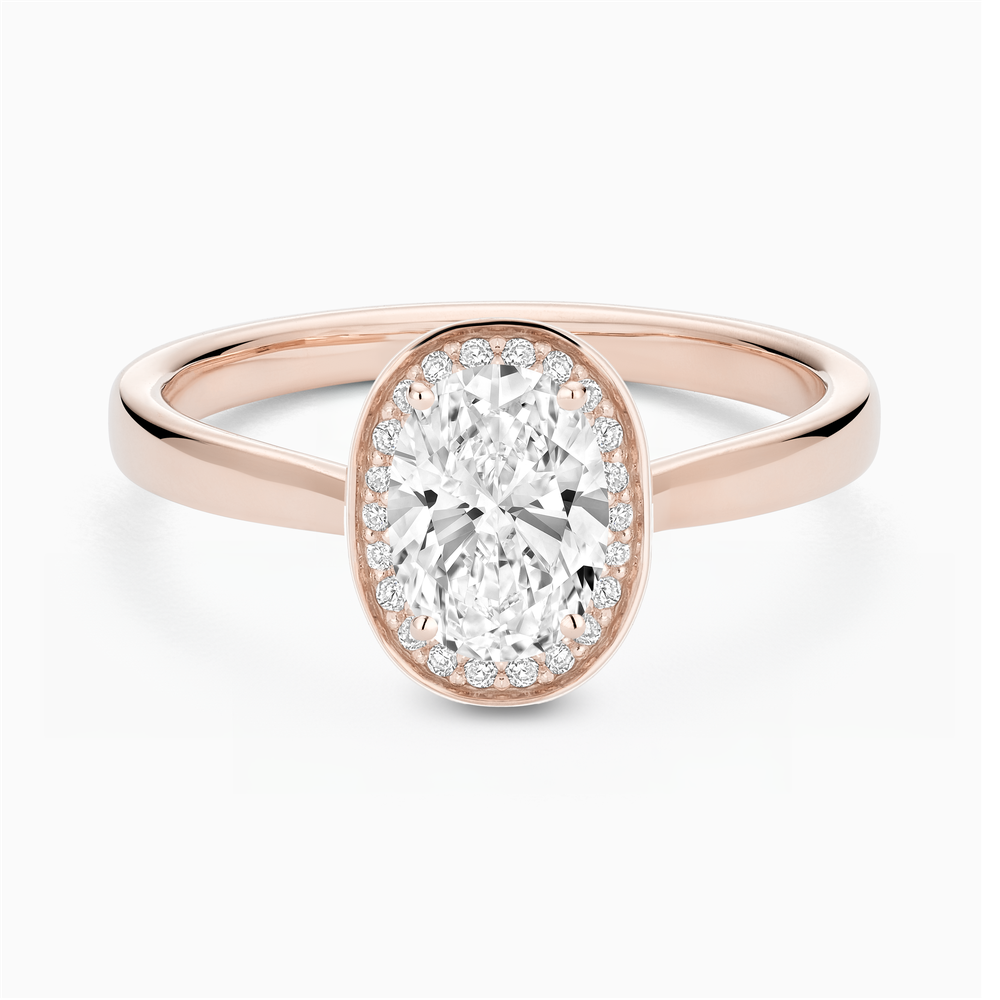 The Ecksand Love-Knot Diamond Halo Engagement Ring shown with Oval in 14k Rose Gold