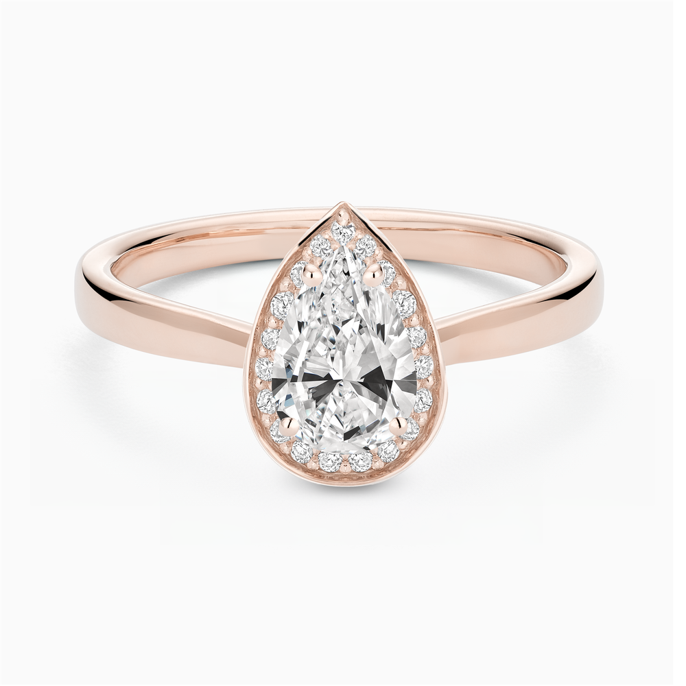 The Ecksand Love-Knot Diamond Halo Engagement Ring shown with Pear in 14k Rose Gold