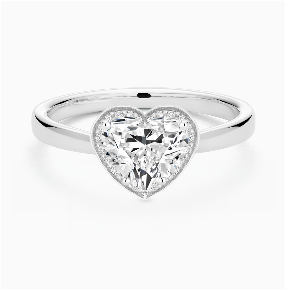 The Ecksand Love-Knot Diamond Halo Engagement Ring shown with Heart in 14k White Gold