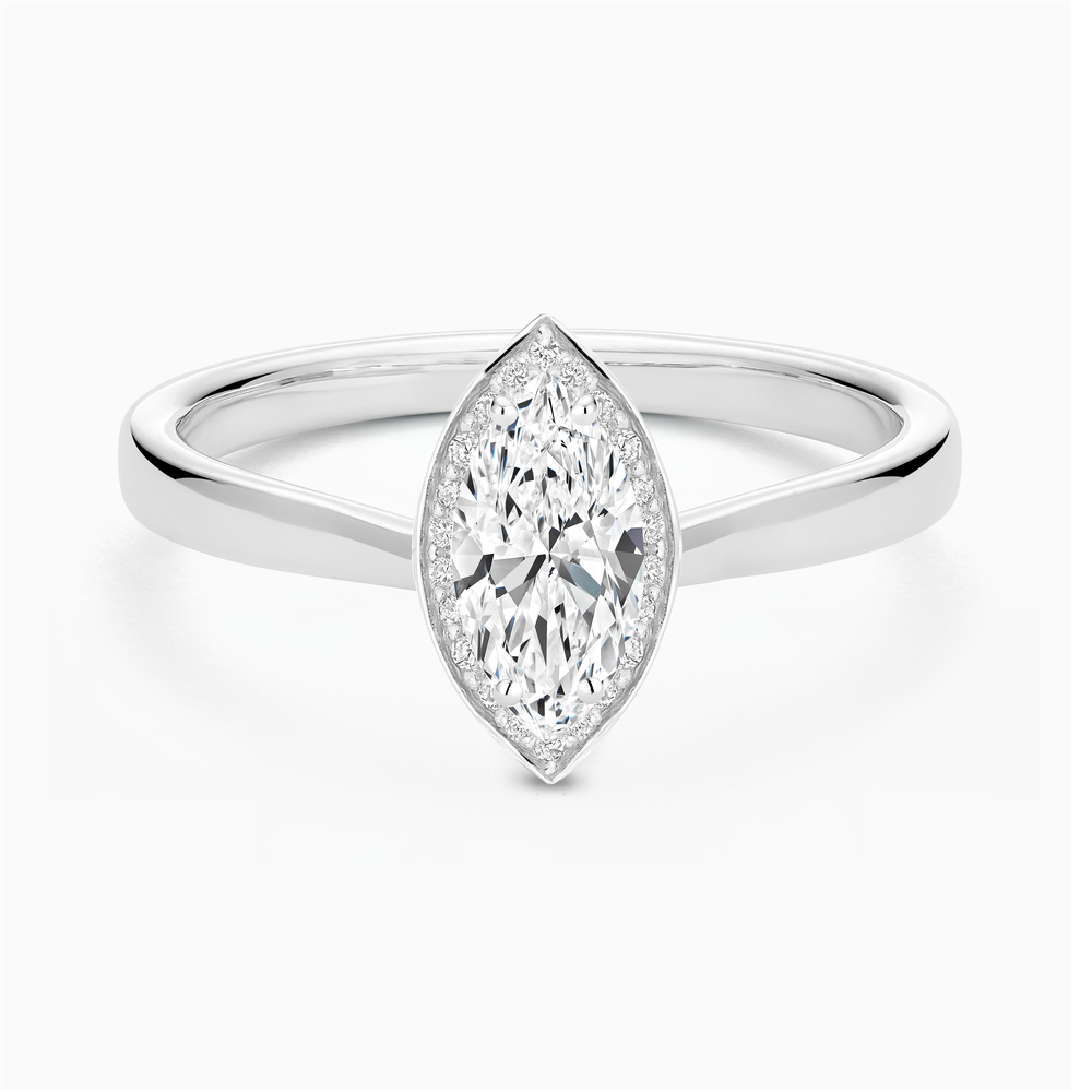 The Ecksand Love-Knot Diamond Halo Engagement Ring shown with Marquise in 14k White Gold