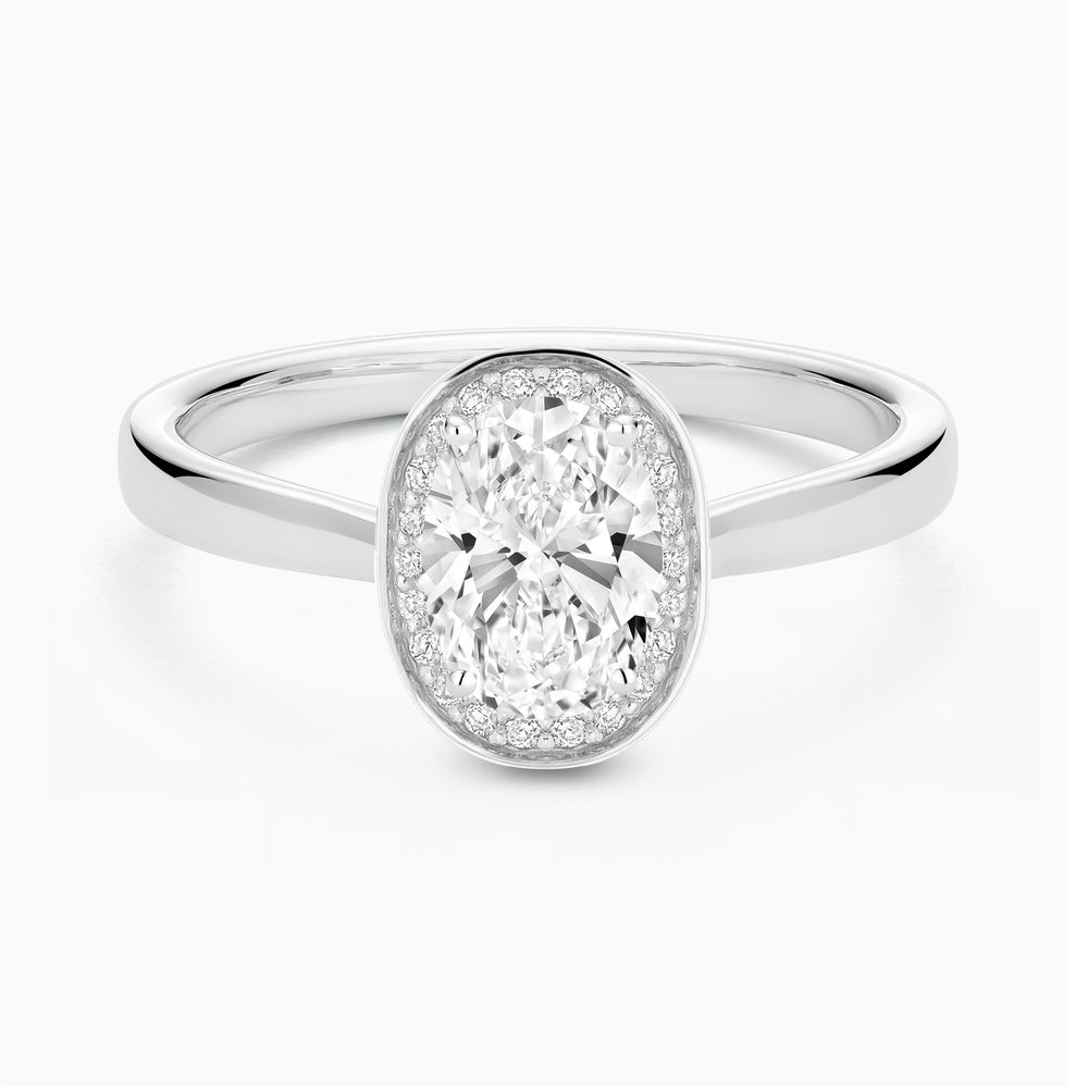 The Ecksand Love-Knot Diamond Halo Engagement Ring shown with Oval in 14k White Gold