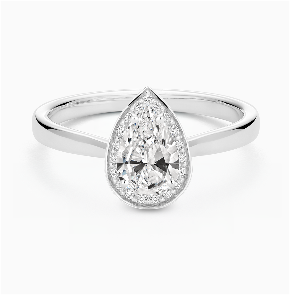 The Ecksand Love-Knot Diamond Halo Engagement Ring shown with Pear in 14k White Gold