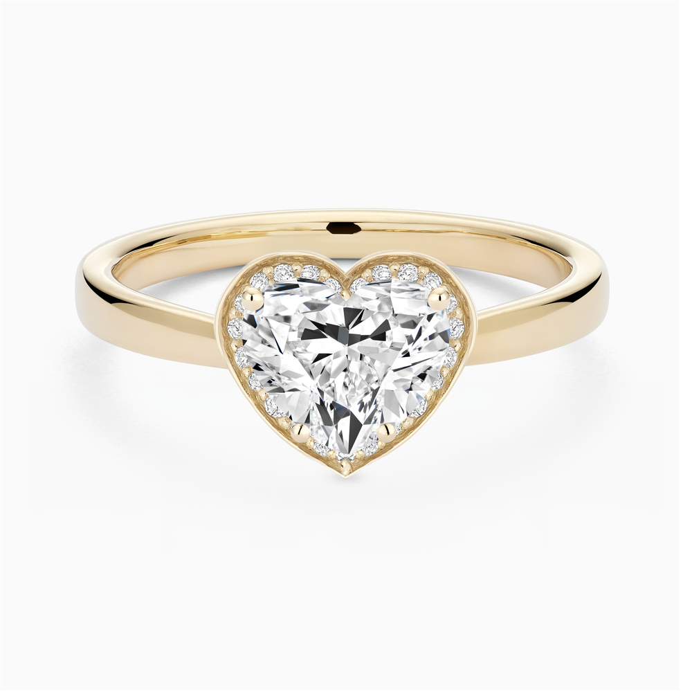 The Ecksand Love-Knot Diamond Halo Engagement Ring shown with Heart in 14k Yellow Gold