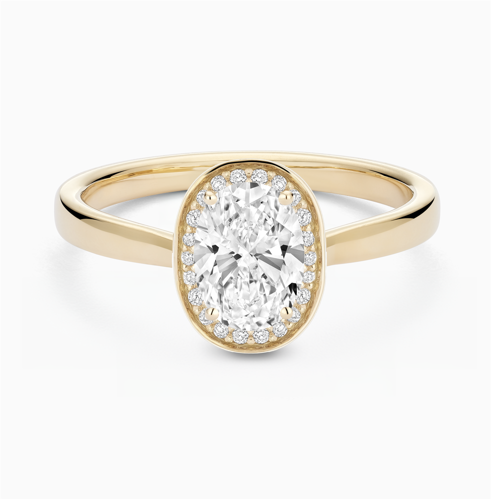 The Ecksand Love-Knot Diamond Halo Engagement Ring shown with Oval in 14k Yellow Gold