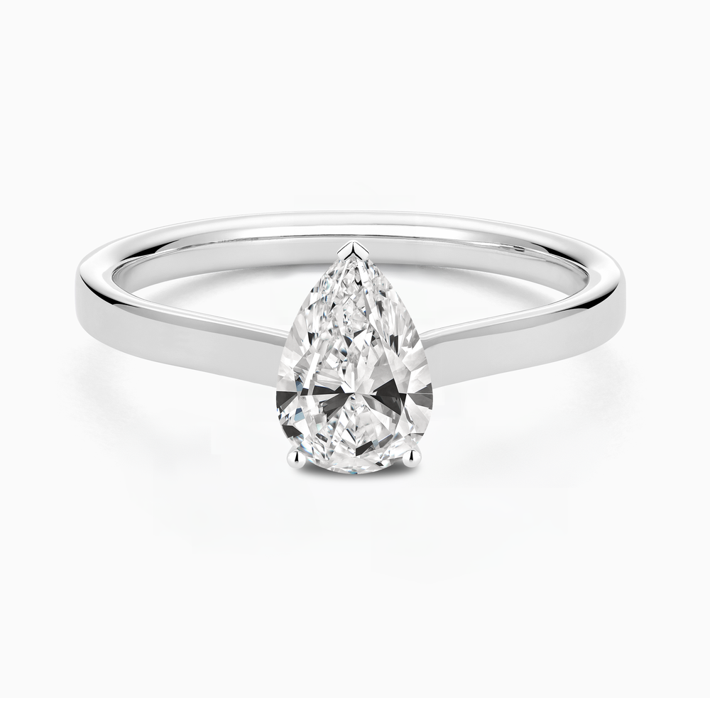 The Ecksand Iconic Hidden Diamond Halo Engagement Ring shown with Pear in 14k White Gold