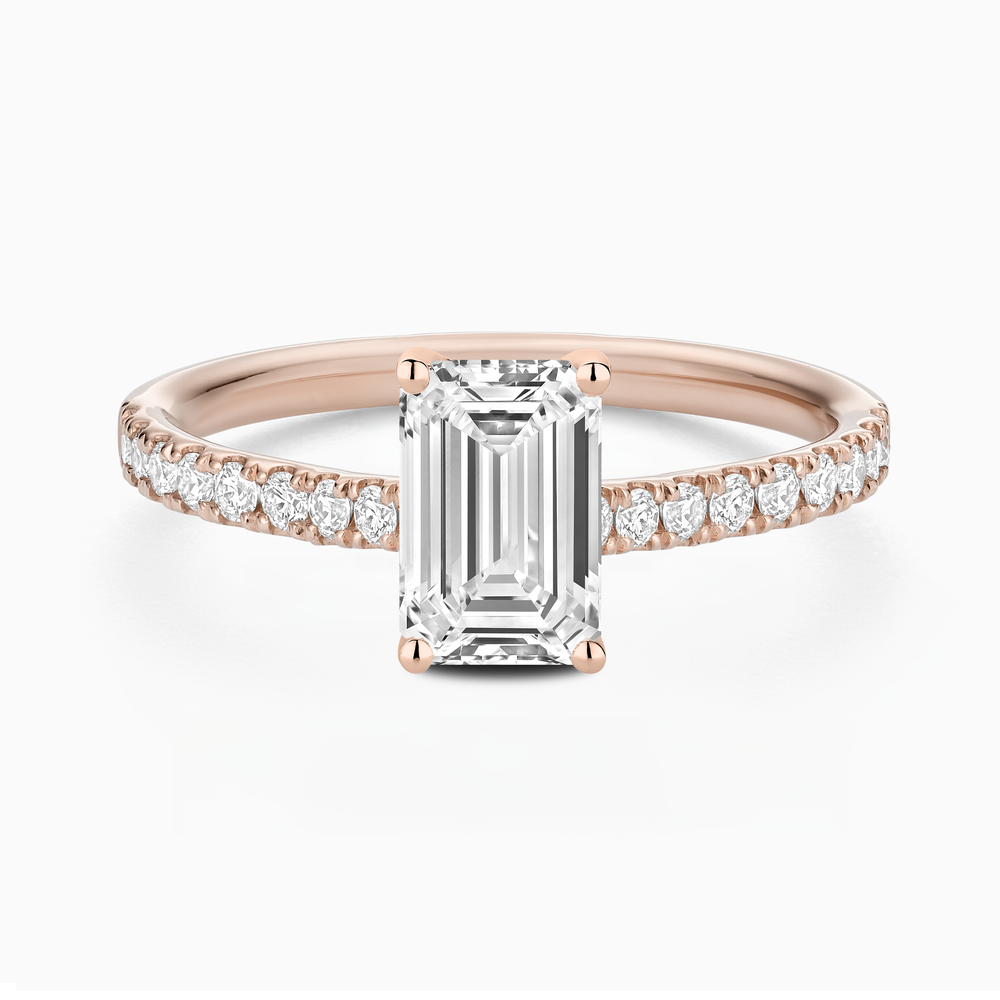 The Ecksand Engagement Ring with Cathedral Setting and Diamond Belt shown with Emerald in 14k Rose Gold