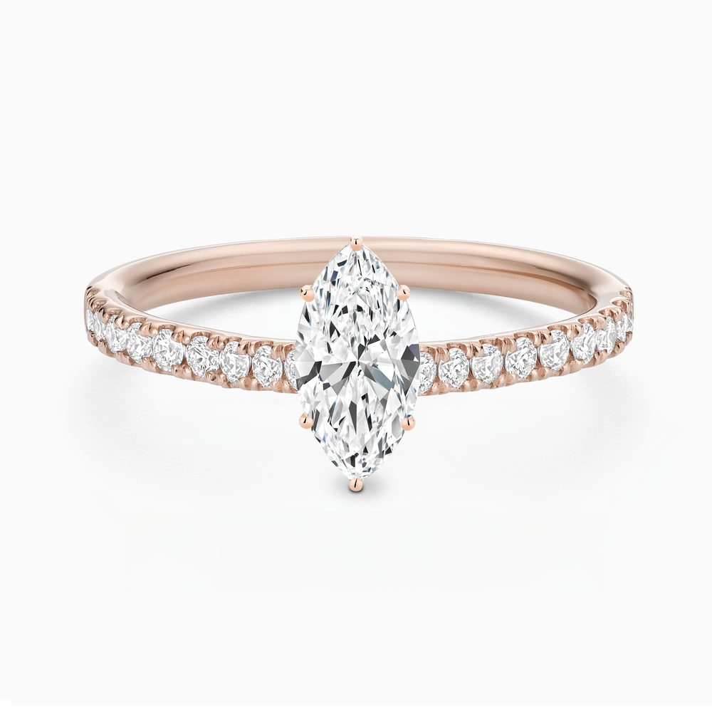 The Ecksand Engagement Ring with Cathedral Setting and Diamond Belt shown with Marquise in 14k Rose Gold