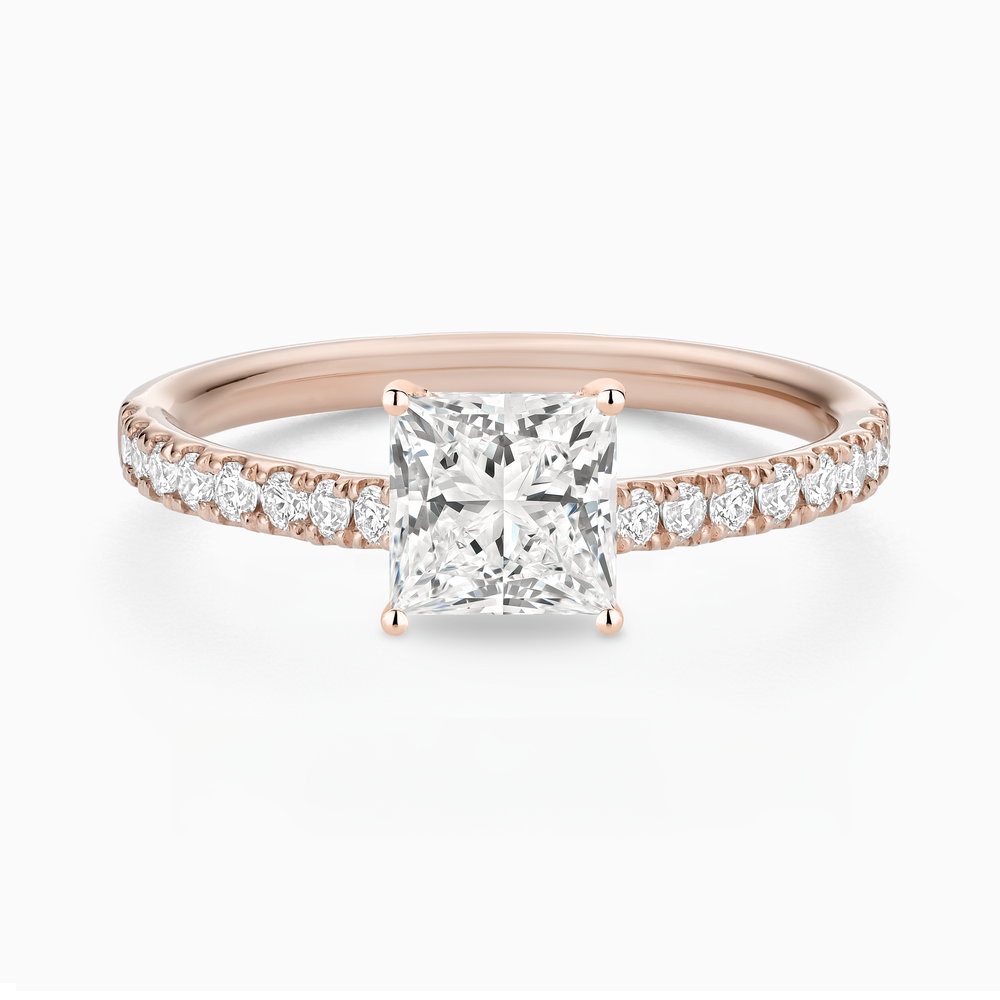 The Ecksand Engagement Ring with Cathedral Setting and Diamond Belt shown with Princess in 14k Rose Gold