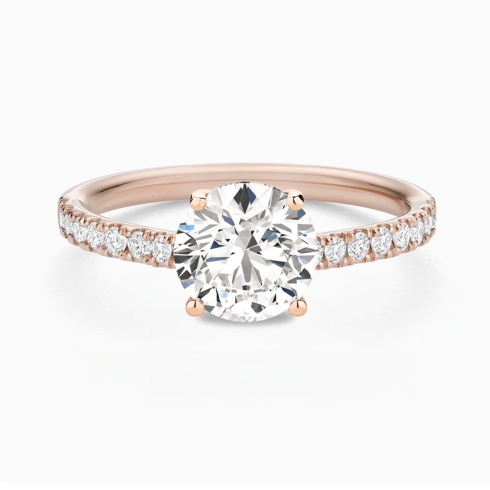 The Ecksand Engagement Ring with Cathedral Setting and Diamond Belt shown with Round in 14k Rose Gold