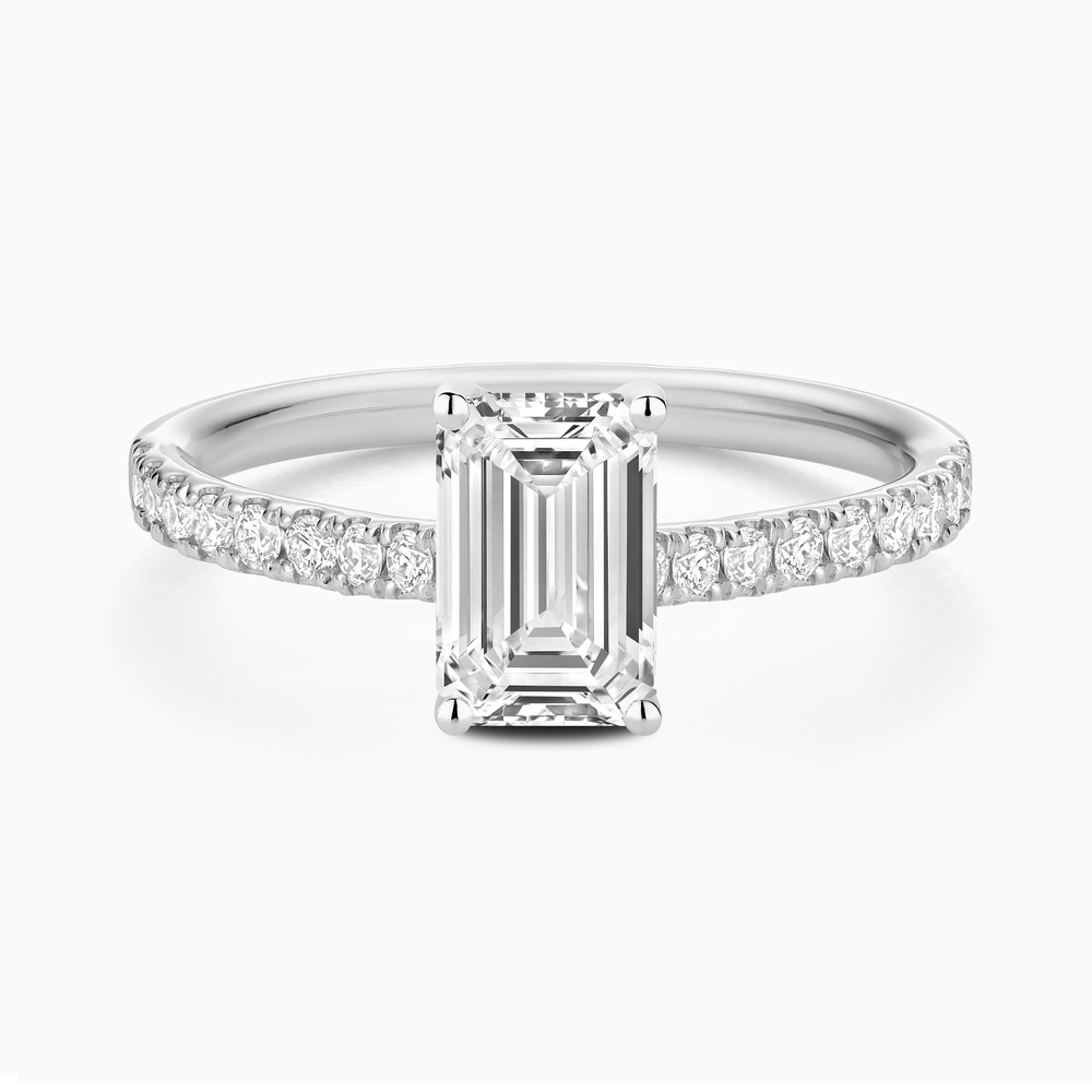 The Ecksand Engagement Ring with Cathedral Setting and Diamond Belt shown with Emerald in 14k White Gold