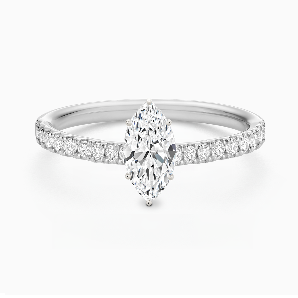 The Ecksand Engagement Ring with Cathedral Setting and Diamond Belt shown with Marquise in 14k White Gold