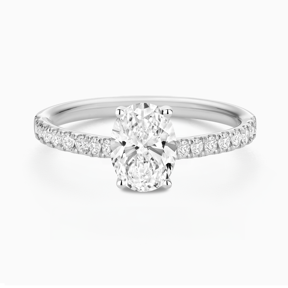 The Ecksand Engagement Ring with Cathedral Setting and Diamond Belt shown with Oval in 14k White Gold