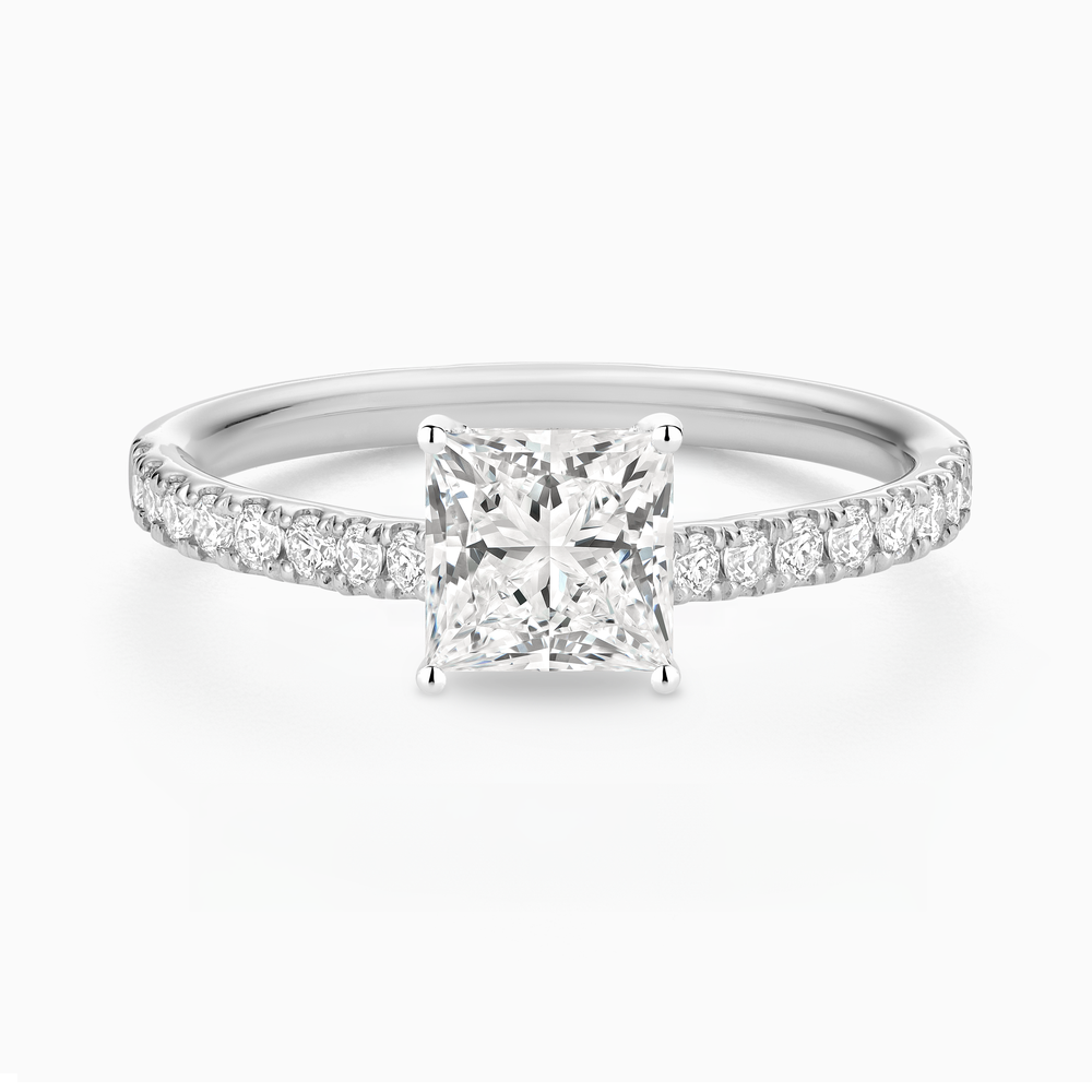 The Ecksand Engagement Ring with Cathedral Setting and Diamond Belt shown with Princess in 14k White Gold