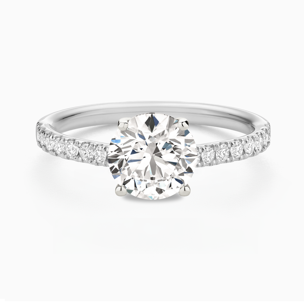 The Ecksand Engagement Ring with Cathedral Setting and Diamond Belt shown with Round in 14k White Gold