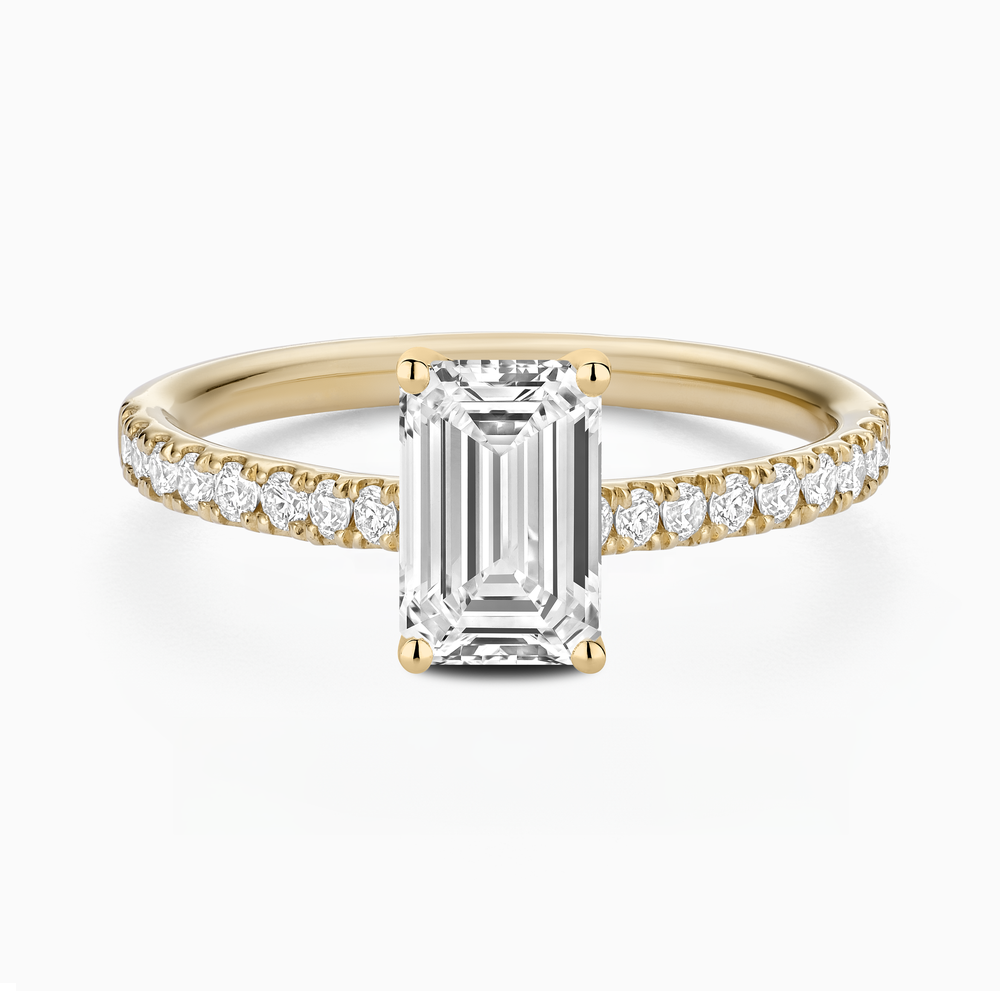 The Ecksand Engagement Ring with Cathedral Setting and Diamond Belt shown with Emerald in 14k Yellow Gold