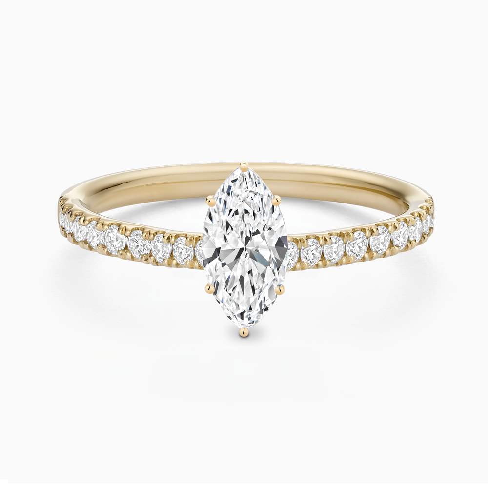 The Ecksand Engagement Ring with Cathedral Setting and Diamond Belt shown with Marquise in 14k Yellow Gold