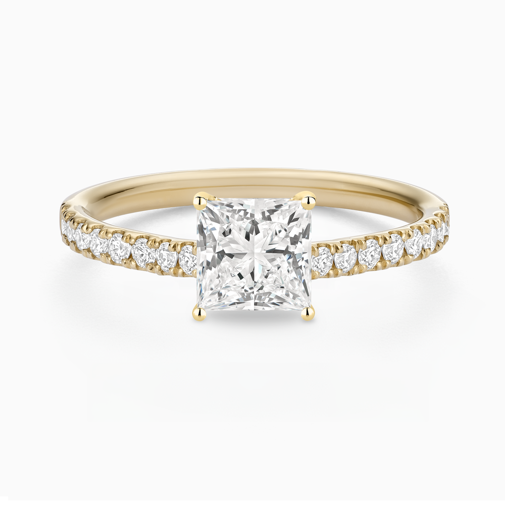 The Ecksand Engagement Ring with Cathedral Setting and Diamond Belt shown with Princess in 14k Yellow Gold