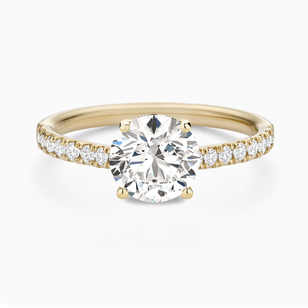 The Ecksand Engagement Ring with Cathedral Setting and Diamond Belt shown with Round in 14k Yellow Gold