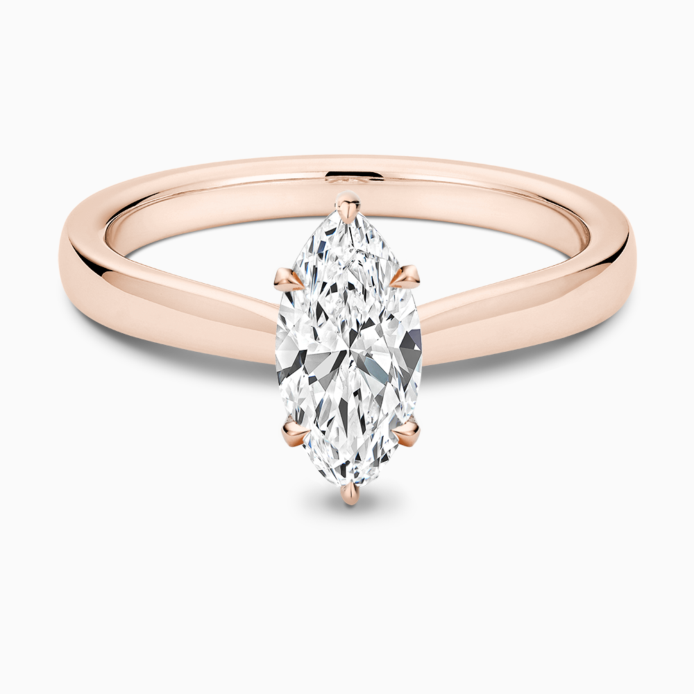 The Ecksand Love-Knot Solitaire Diamond Engagement Ring with Eagle Prongs shown with Marquise in 14k Rose Gold