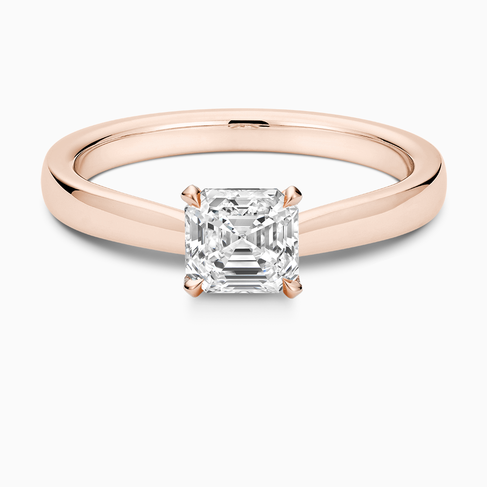 The Ecksand Love-Knot Solitaire Diamond Engagement Ring with Eagle Prongs shown with Asscher in 14k Rose Gold
