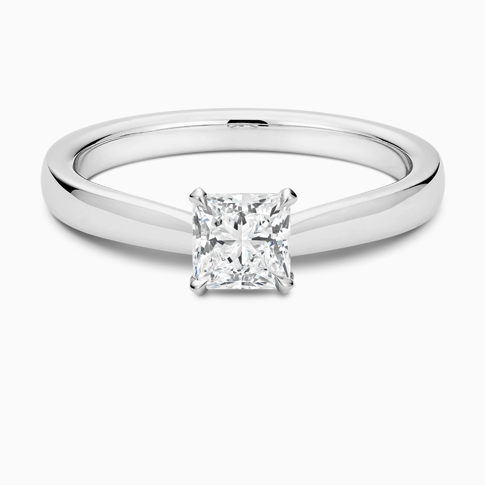 The Ecksand Love-Knot Solitaire Diamond Engagement Ring with Eagle Prongs shown with Princess in 18k White Gold