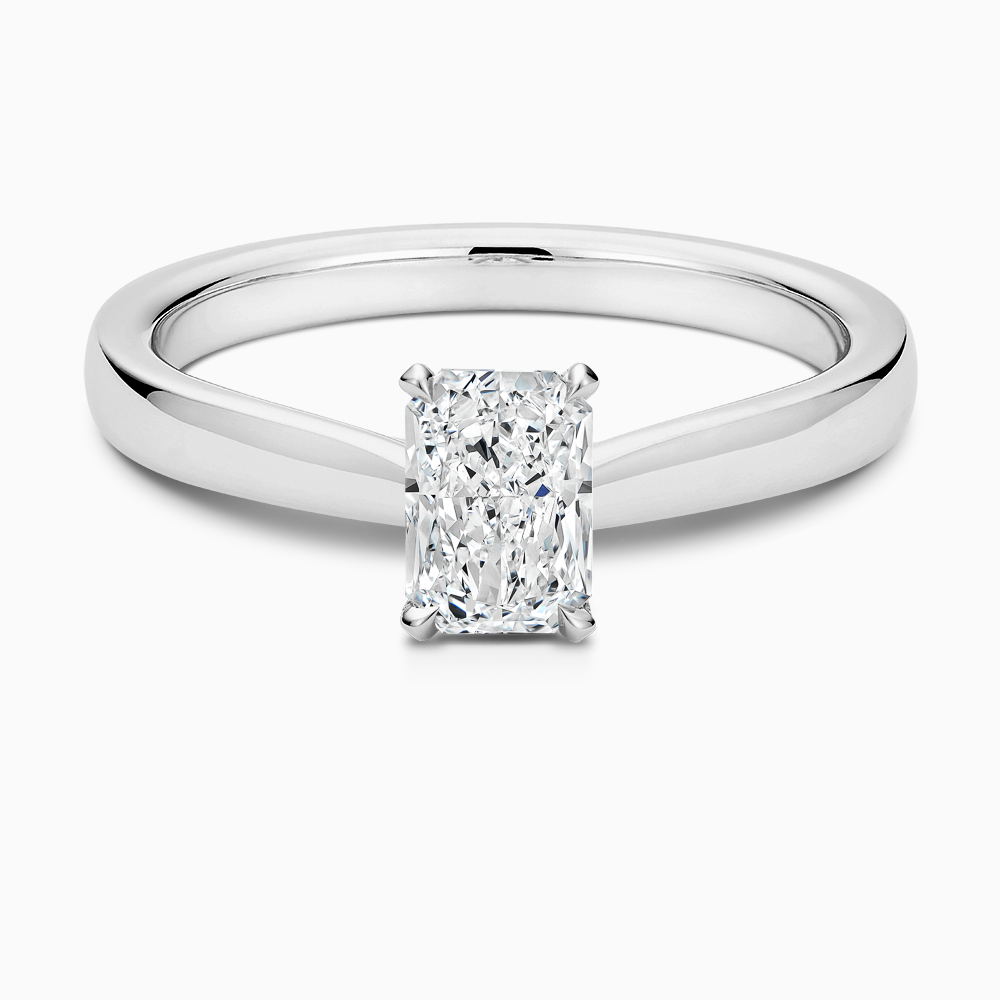 The Ecksand Love-Knot Solitaire Diamond Engagement Ring with Eagle Prongs shown with Radiant in 18k White Gold