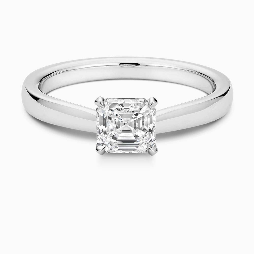 The Ecksand Love-Knot Solitaire Diamond Engagement Ring with Eagle Prongs shown with Asscher in 18k White Gold