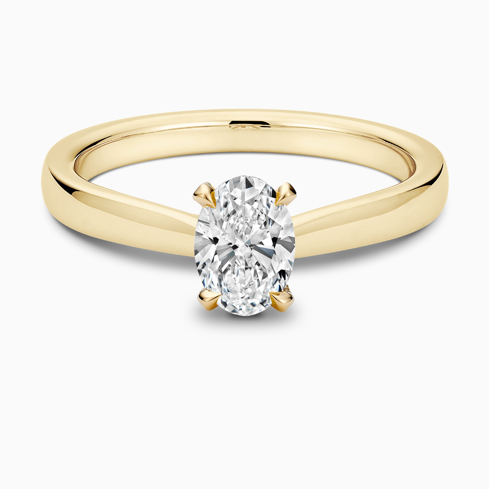 The Ecksand Love-Knot Solitaire Diamond Engagement Ring with Eagle Prongs shown with Oval in 18k Yellow Gold