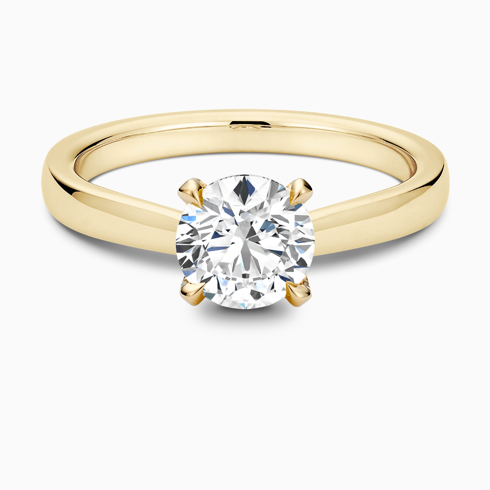 The Ecksand Love-Knot Solitaire Diamond Engagement Ring with Eagle Prongs shown with Round in 18k Yellow Gold