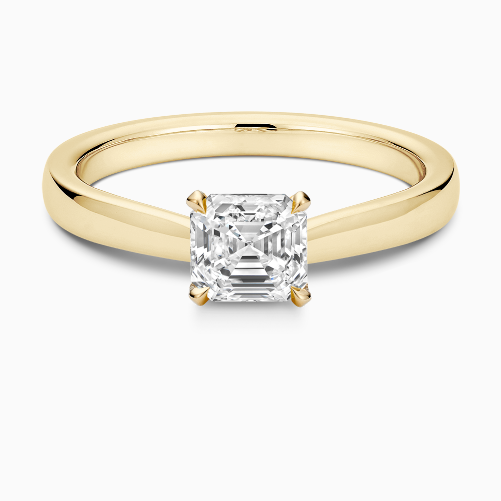 The Ecksand Love-Knot Solitaire Diamond Engagement Ring with Eagle Prongs shown with Asscher in 18k Yellow Gold